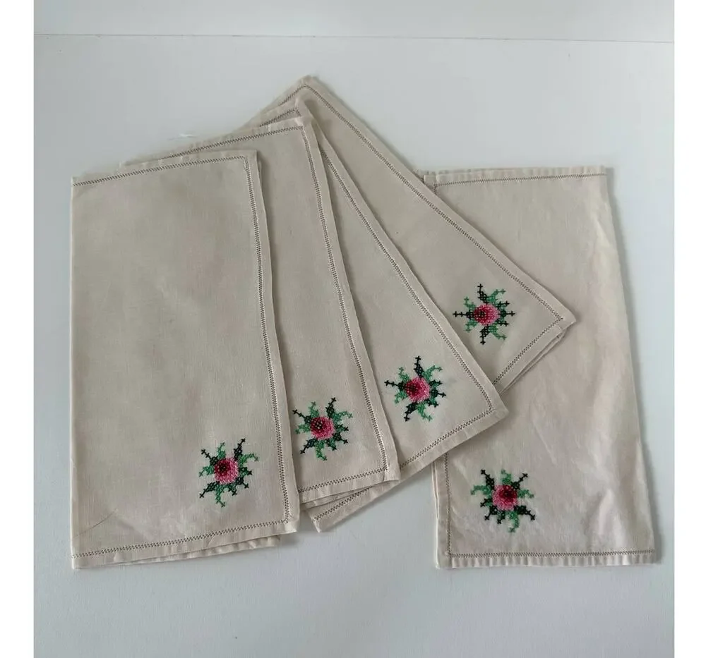 Vintage Cross Stitch Cocktail Napkins, set of 5